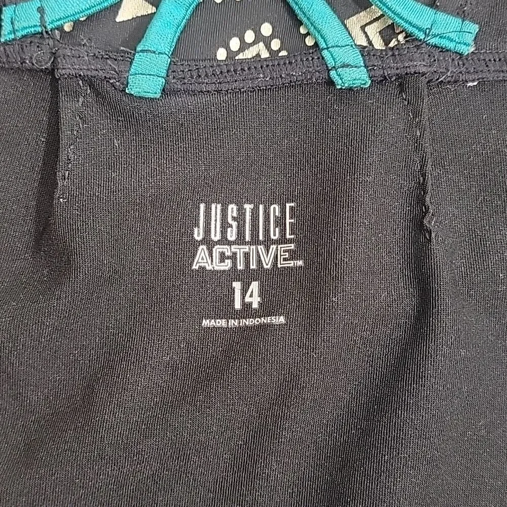 𝅺justice Active Girls size 14 Leotard Cute Criss Cross Back and Beautiful Gold